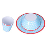 3 Piece Set of Salad Tableware Fruit Snack Plate Bowl and Cup Set Salad TablewareLight Blue Dots - 45-Degree Angle