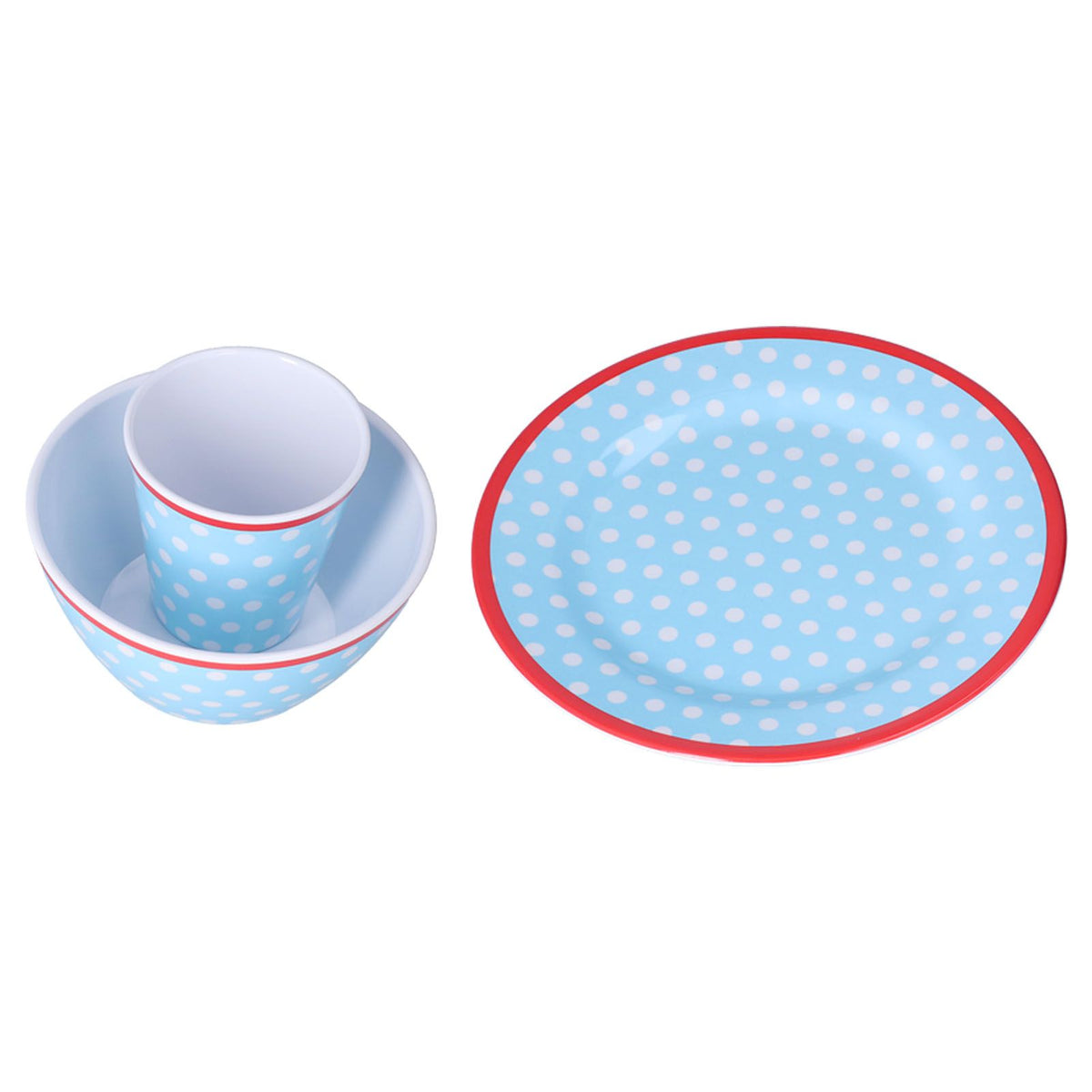 3 Piece Set of Salad Tableware Fruit Snack Plate Bowl and Cup Set Salad TablewareLight Blue Dots