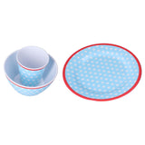 3 Piece Set of Salad Tableware Fruit Snack Plate Bowl and Cup Set Salad TablewareLight Blue Dots - Rear View