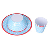 3 Piece Set of Salad Tableware Fruit Snack Plate Bowl and Cup Set Salad TablewareLight Blue Dots - Close-Up Angle
