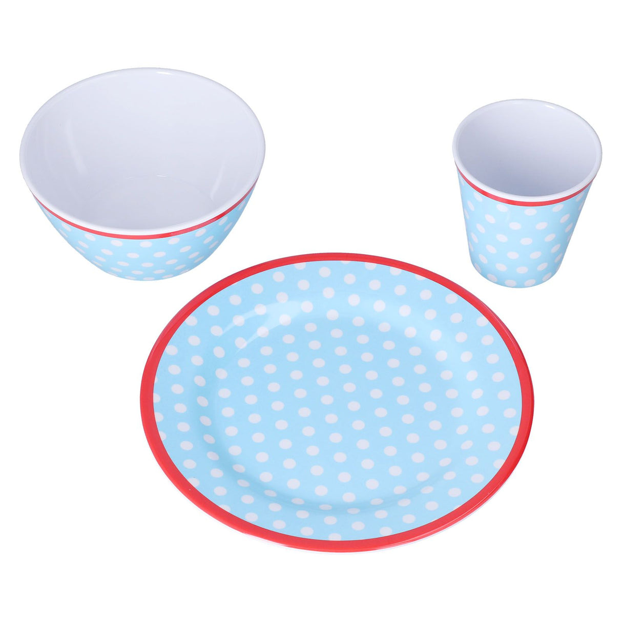 3 Piece Set of Salad Tableware Fruit Snack Plate Bowl and Cup Set Salad TablewareLight Blue Dots