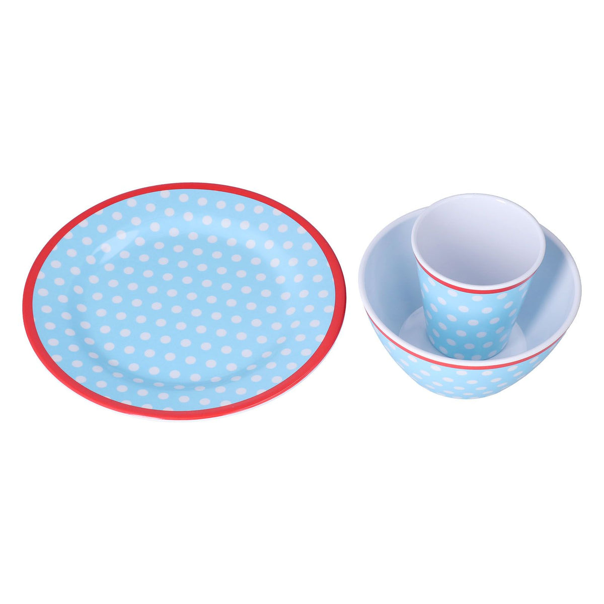 3 Piece Set of Salad Tableware Fruit Snack Plate Bowl and Cup Set Salad TablewareLight Blue Dots