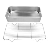 Roasting Pan and Rack Set Stainless Steel Easy Clean Rectangular Roaster with Rack for Cooking Baking23.5x17.5x5cm / 9.3x6.9x2.0in - 45-Degree Angle