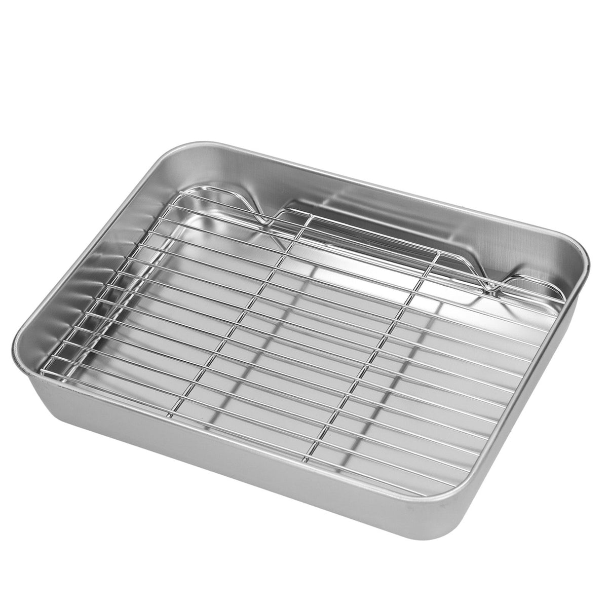 Roasting Pan and Rack Set Stainless Steel Easy Clean Rectangular Roaster with Rack for Cooking Baking23.5x17.5x5cm / 9.3x6.9x2.0in