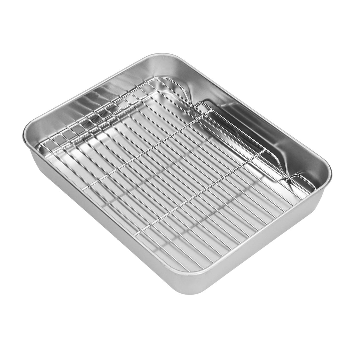 Roasting Pan and Rack Set Stainless Steel Easy Clean Rectangular Roaster with Rack for Cooking Baking26.5x20.5x5cm / 10.4x8.1x2.0in