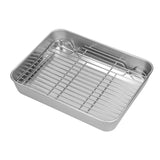 Roasting Pan and Rack Set Stainless Steel Easy Clean Rectangular Roaster with Rack for Cooking Baking26.5x20.5x5cm / 10.4x8.1x2.0in