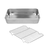 Roasting Pan and Rack Set Stainless Steel Easy Clean Rectangular Roaster with Rack for Cooking Baking26.5x20.5x5cm / 10.4x8.1x2.0in