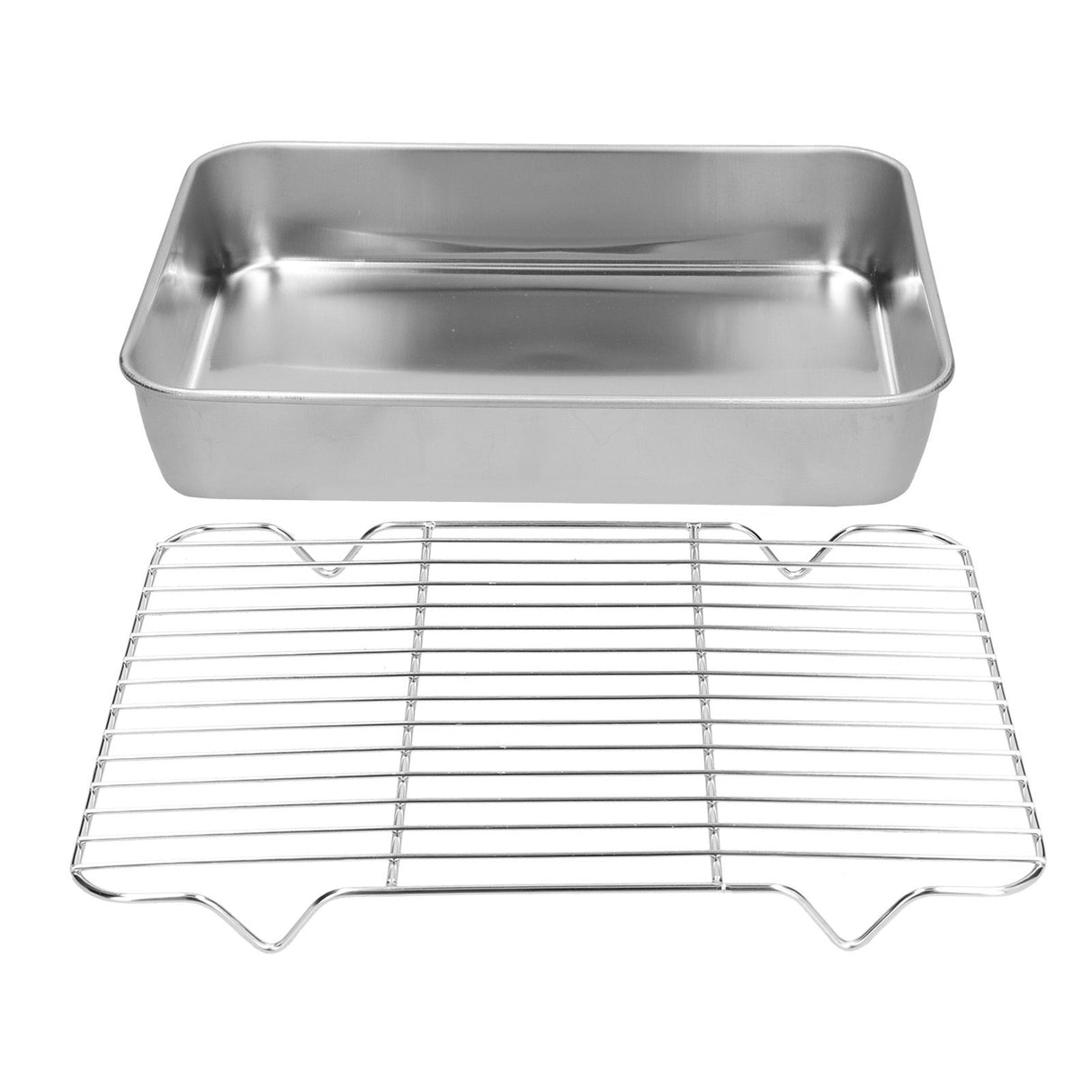 Roasting Pan and Rack Set Stainless Steel Easy Clean Rectangular Roaster with Rack for Cooking Baking26.5x20.5x5cm / 10.4x8.1x2.0in