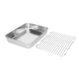 Roasting Pan and Rack Set Stainless Steel Easy Clean Rectangular Roaster with Rack for Cooking Baking26.5x20.5x5cm / 10.4x8.1x2.0in