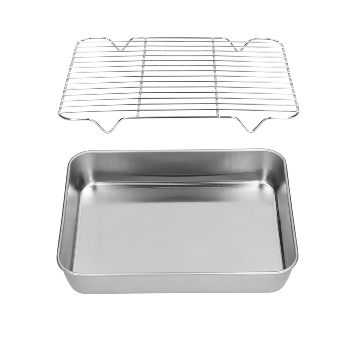 Roasting Pan and Rack Set Stainless Steel Easy Clean Rectangular Roaster with Rack for Cooking Baking26.5x20.5x5cm / 10.4x8.1x2.0in