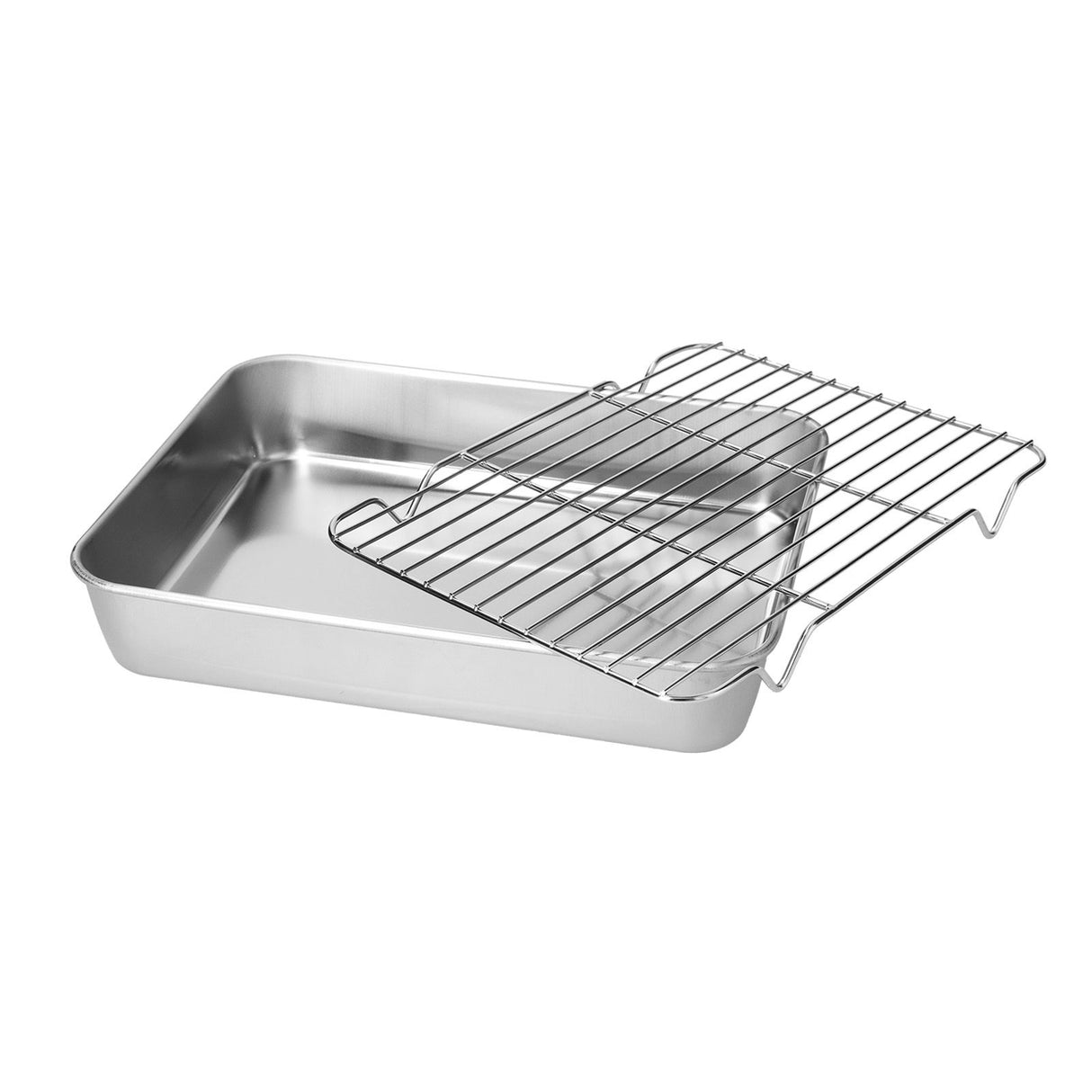 Roasting Pan and Rack Set Stainless Steel Easy Clean Rectangular Roaster with Rack for Cooking Baking26.5x20.5x5cm / 10.4x8.1x2.0in