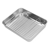 Roasting Pan and Rack Set Stainless Steel Easy Clean Rectangular Roaster with Rack for Cooking Baking26.5x20.5x5cm / 10.4x8.1x2.0in