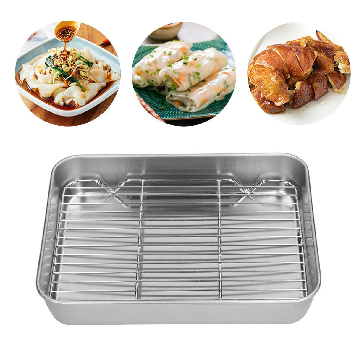 Roasting Pan and Rack Set Stainless Steel Easy Clean Rectangular Roaster with Rack for Cooking Baking26.5x20.5x5cm / 10.4x8.1x2.0in