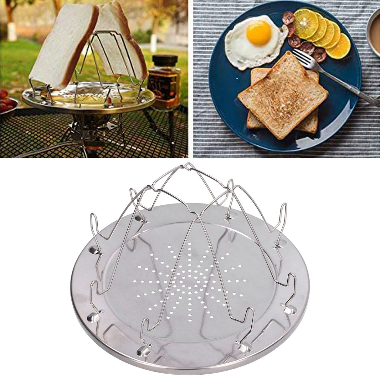 Folding Camp Stove Toaster Stainless Steel Camping Toaster Rack Holder for BBQ Party Outdoor Picnic