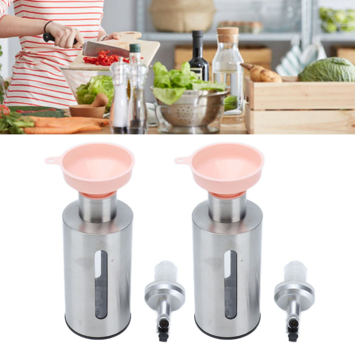 Oil Dispenser Bottle Stainless Steel Easy Refill and Cleaning Modern Olive Oil Dispenser for Vinegar Sauce190ML