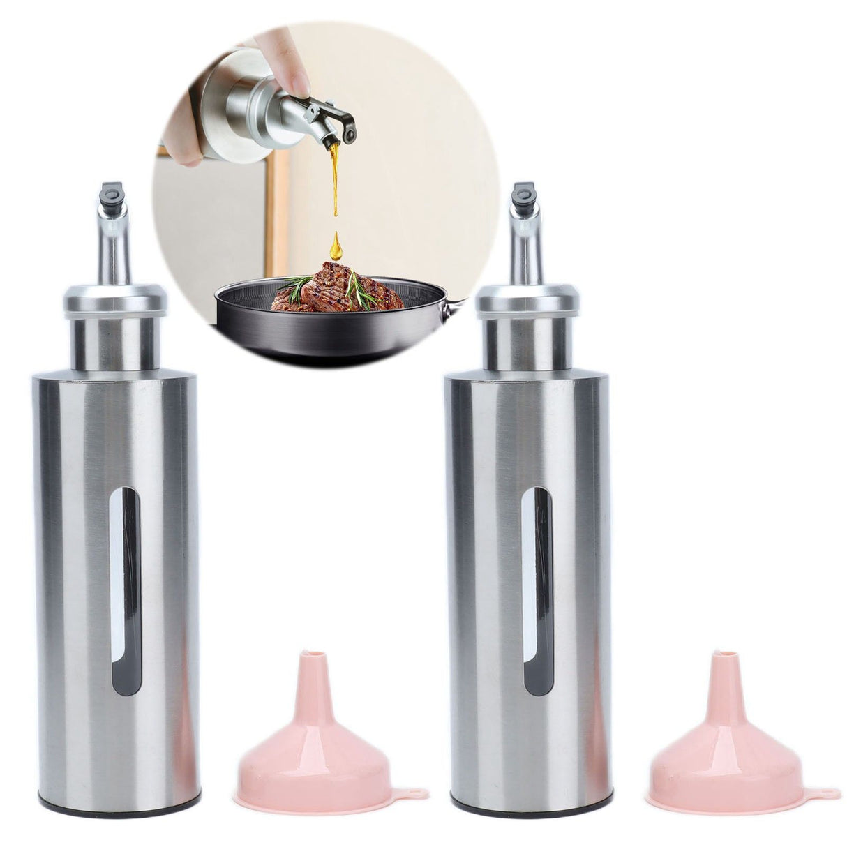 Oil Dispenser Bottle Stainless Steel Easy Refill and Cleaning Modern Olive Oil Dispenser for Vinegar Sauce290ML