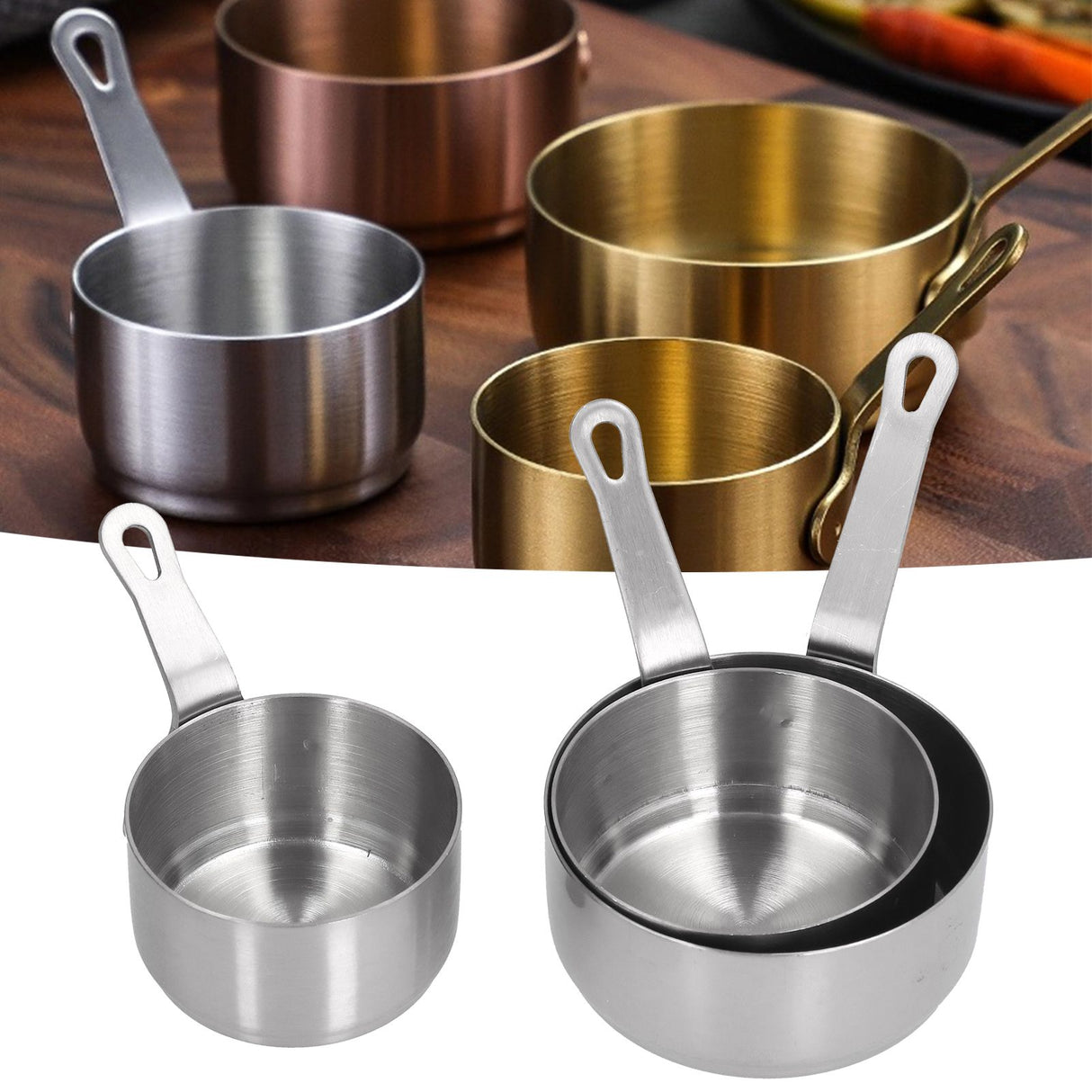 3pcs Sauce Cups Stainless Steel Sauce Dish with Handle for for Condiment Ketchup AppetizerSilver