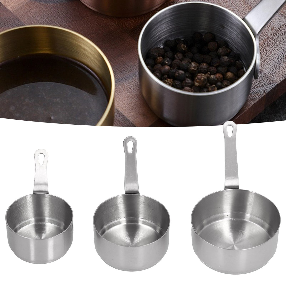 3pcs Sauce Cups Stainless Steel Sauce Dish with Handle for for Condiment Ketchup AppetizerSilver