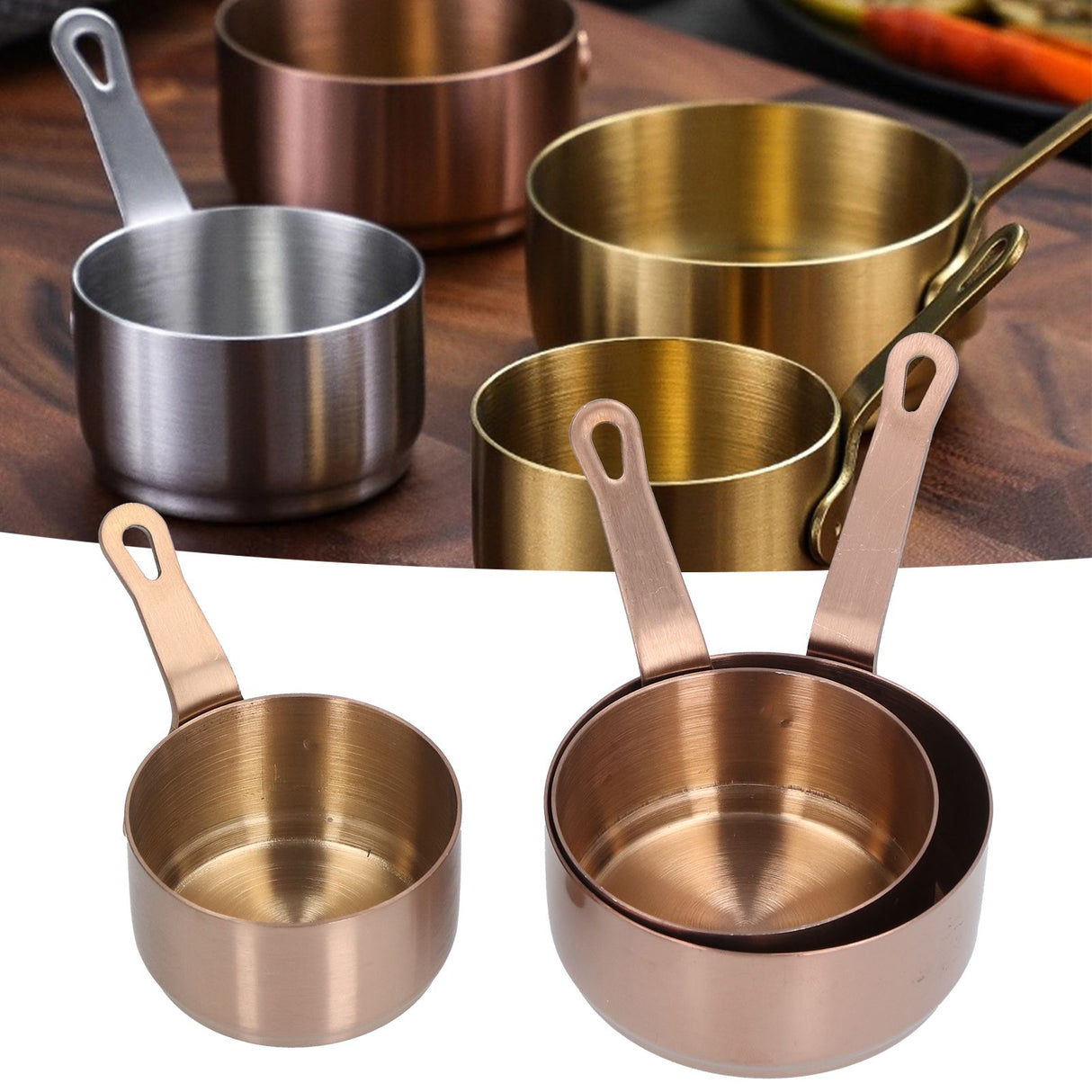 3pcs Sauce Cups Stainless Steel Sauce Dish with Handle for for Condiment Ketchup AppetizerRose Gold