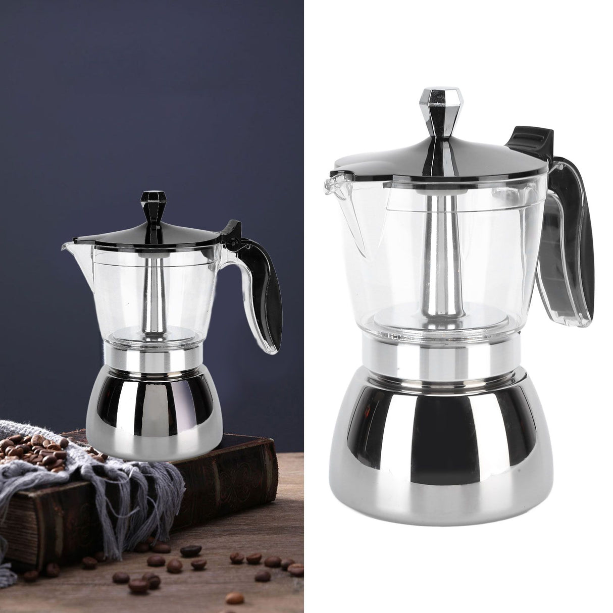 6 Cups Stainless Steel Coffee Pot Italian Octagonal Household Brewing Coffee Moka Pot