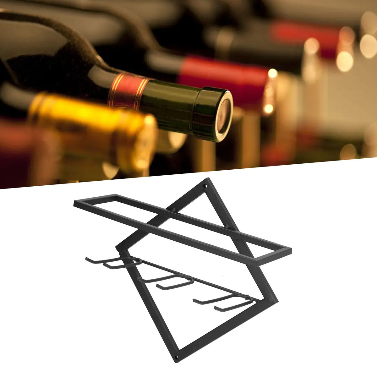 Wall Mounted Wine Rack Black Rhombus Shaped Wall Mounted Double Hook Wine Rack for Wine Cellar Home Bar