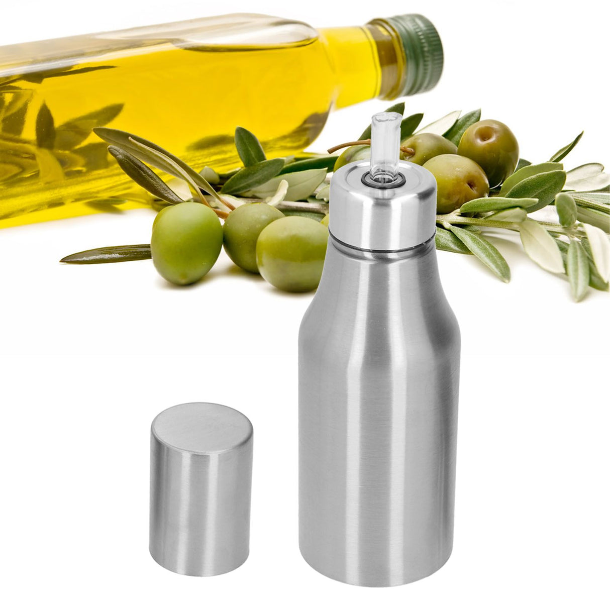 Stainless Steel Olive Oil Dispenser 500ML Leak Proof Dust Proof Kitchen Olive Oil DecanterSilver