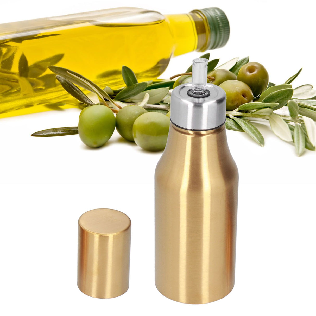 Stainless Steel Olive Oil Dispenser 500ML Leak Proof Dust Proof Kitchen Olive Oil DecanterGold
