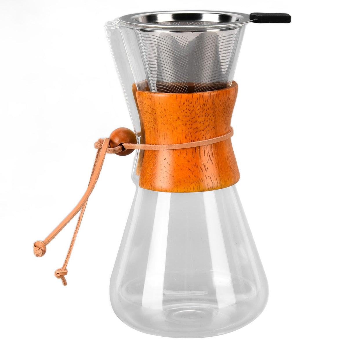 550ml Pour Over Coffee Dripper Bamboo Classic Heat Resistant Glass Coffee Maker for Home Office Coffee Shop