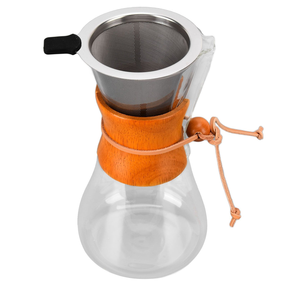 550ml Pour Over Coffee Dripper Bamboo Classic Heat Resistant Glass Coffee Maker for Home Office Coffee Shop