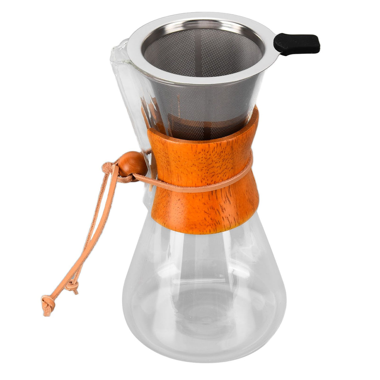 550ml Pour Over Coffee Dripper Bamboo Classic Heat Resistant Glass Coffee Maker for Home Office Coffee Shop