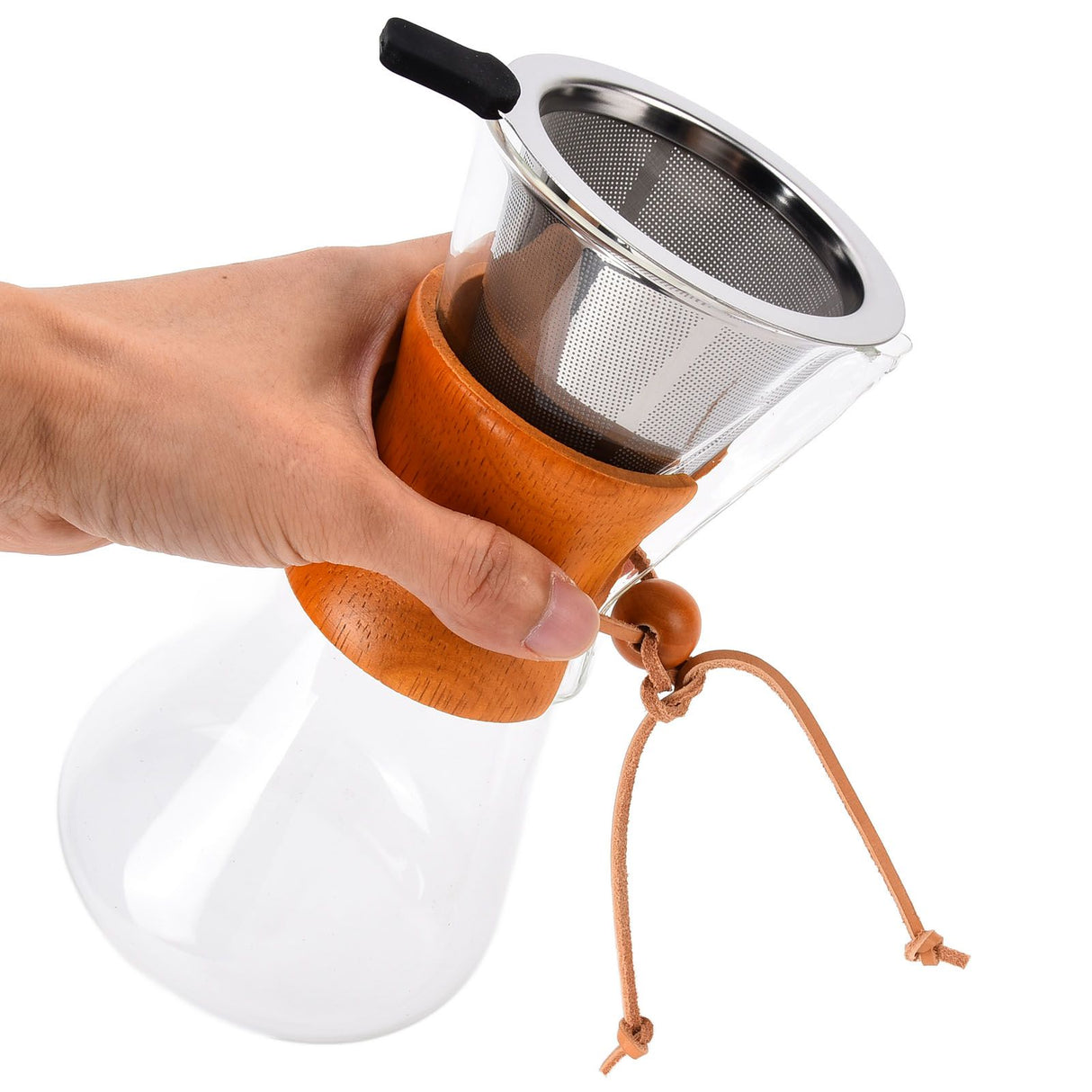 550ml Pour Over Coffee Dripper Bamboo Classic Heat Resistant Glass Coffee Maker for Home Office Coffee Shop