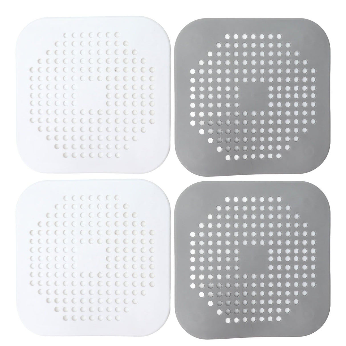 4 Pcs Drain Hair Catcher Square TPR Shower Hair Stopper with Suction Cup for Bathroom Bathtub Kitchen Grey and White