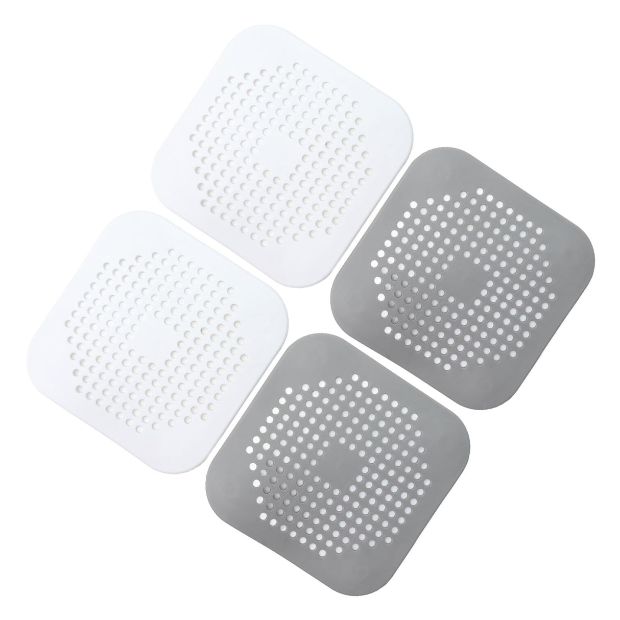 4 Pcs Drain Hair Catcher Square TPR Shower Hair Stopper with Suction Cup for Bathroom Bathtub Kitchen Grey and White