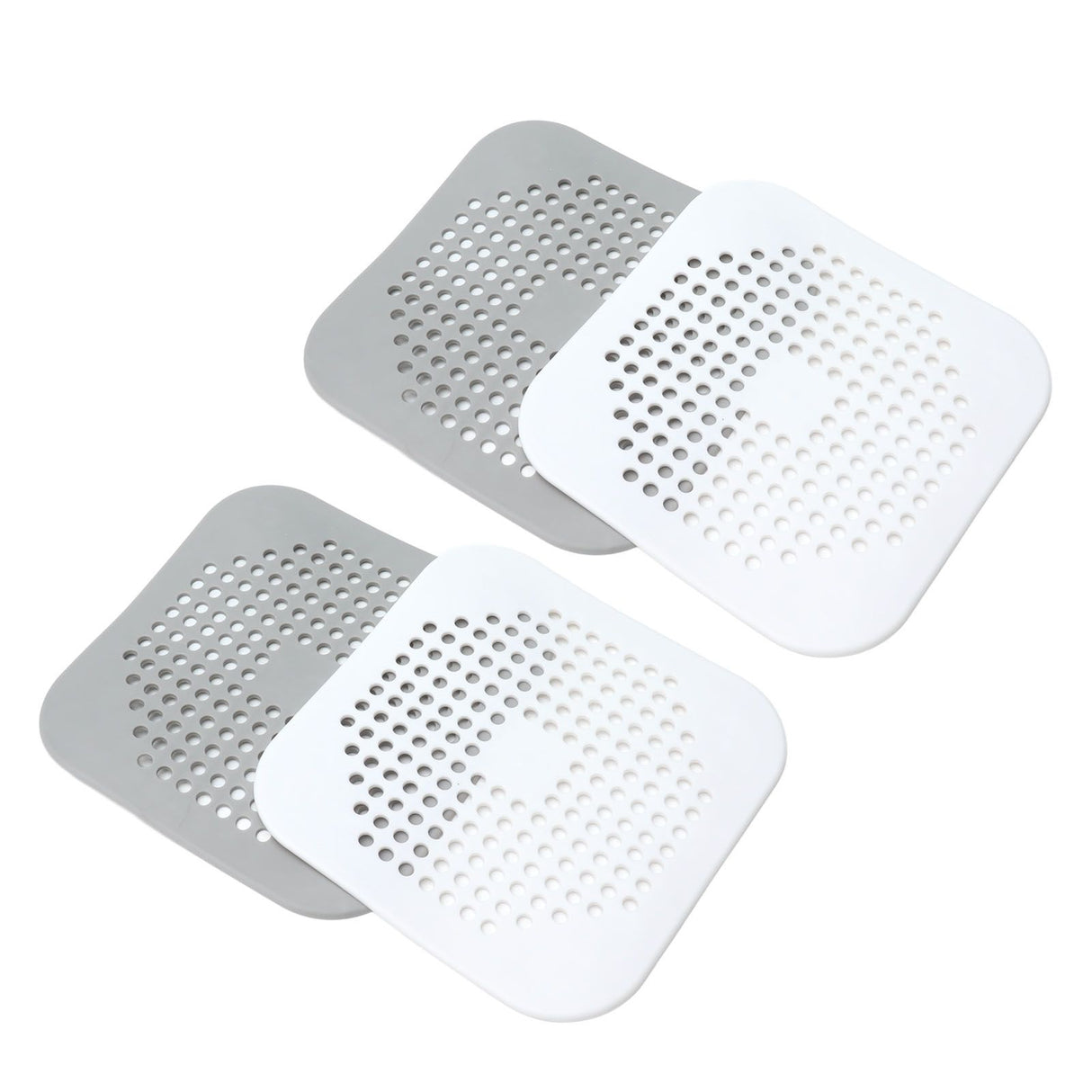 4 Pcs Drain Hair Catcher Square TPR Shower Hair Stopper with Suction Cup for Bathroom Bathtub Kitchen Grey and White