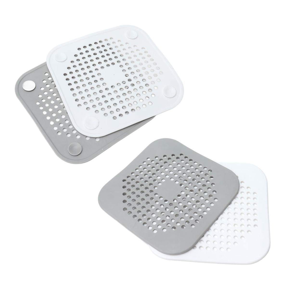 4 Pcs Drain Hair Catcher Square TPR Shower Hair Stopper with Suction Cup for Bathroom Bathtub Kitchen Grey and White