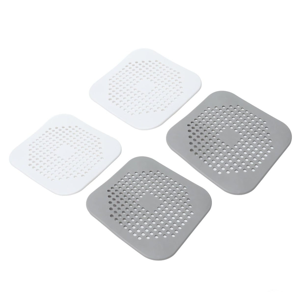 4 Pcs Drain Hair Catcher Square TPR Shower Hair Stopper with Suction Cup for Bathroom Bathtub Kitchen Grey and White
