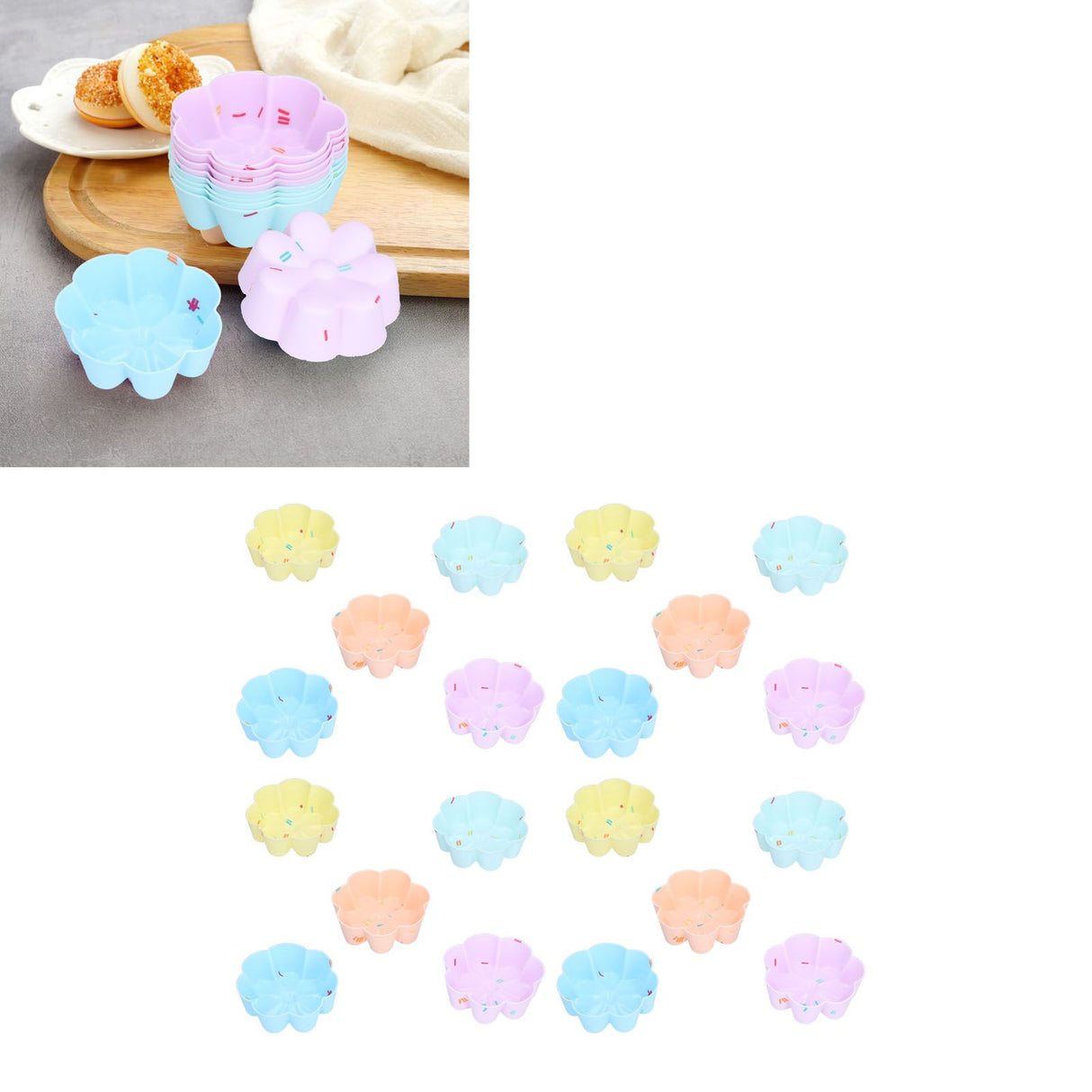 20Pcs Cupcake Baking Mould Silicone Muffin Cups Cupcake Moulds Jelly Pudding Mold7 Petal Flower Set
