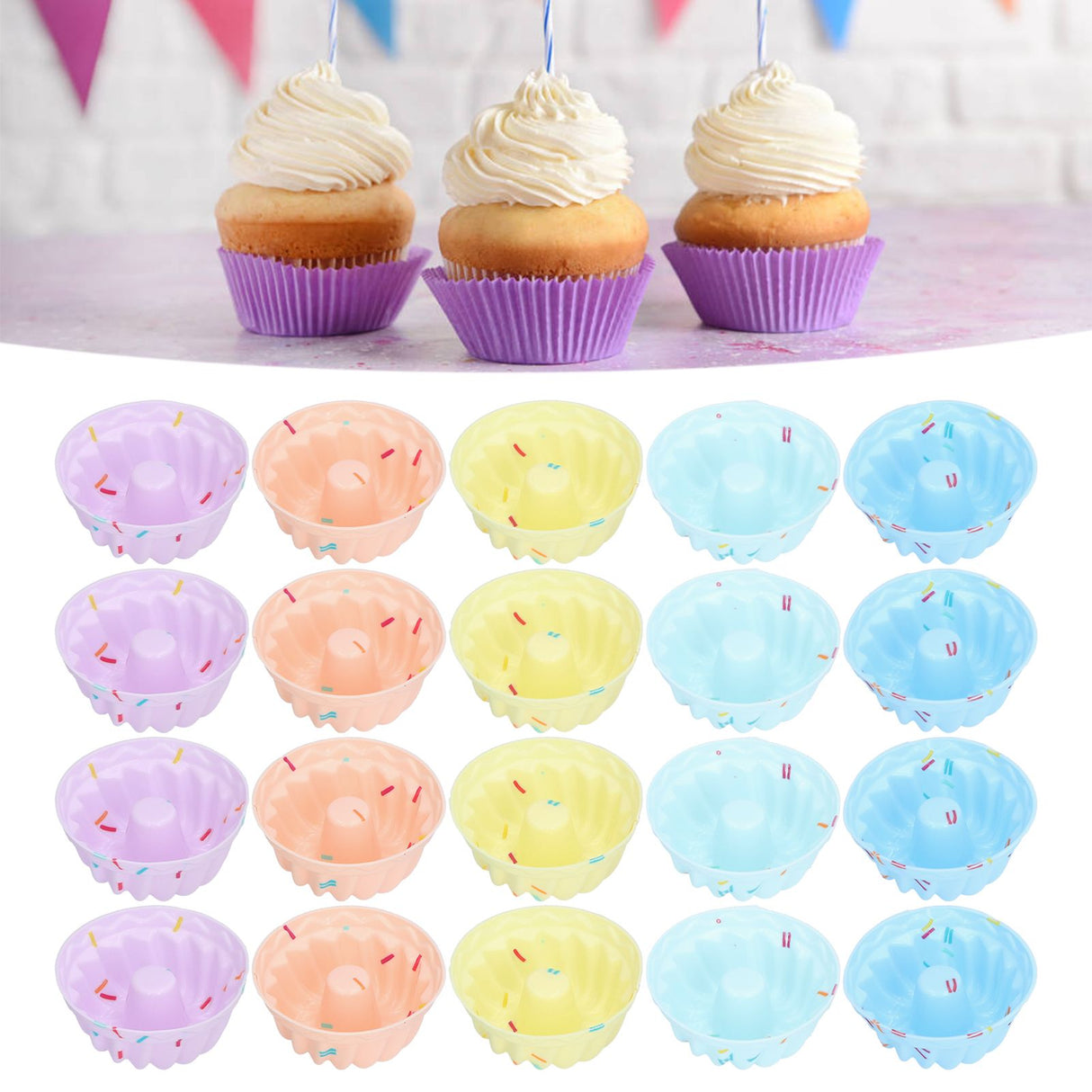 20Pcs Small Cake Cup Baking Mold Reusable Easy Clean Silicone Mini Cupcake HoldersThread Set