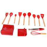 13Pcs Silicone Cooking Utensils Set Non Stick Spatula Shovel Wooden Handle Cooking Tools Set Kitchen Supplies Red - Front View