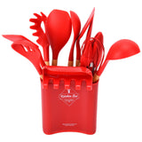 13Pcs Silicone Cooking Utensils Set Non Stick Spatula Shovel Wooden Handle Cooking Tools Set Kitchen Supplies Red