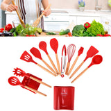 13Pcs Silicone Cooking Utensils Set Non Stick Spatula Shovel Wooden Handle Cooking Tools Set Kitchen Supplies Red - Extra Image