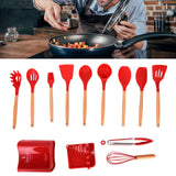 13Pcs Silicone Cooking Utensils Set Non Stick Spatula Shovel Wooden Handle Cooking Tools Set Kitchen Supplies Red - Extra Image