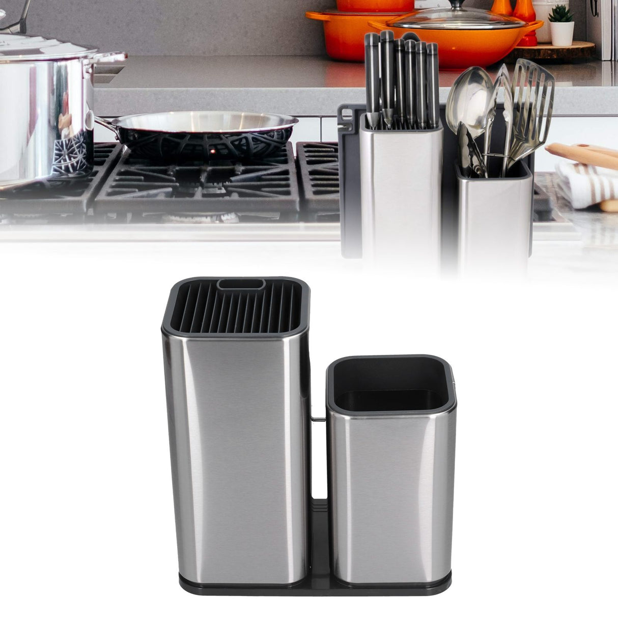 2 in 1 Knife Holder with Cutting Board Organizer Stainless Steel Kitchen Storage Accessory