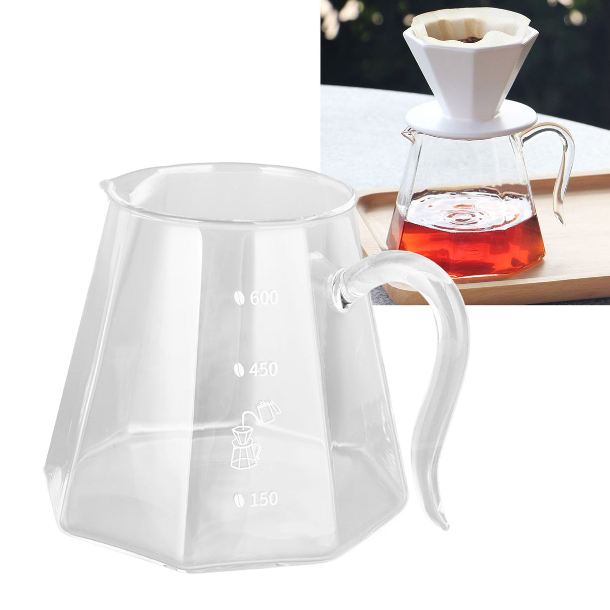 600ml Hand Drip Coffee Glass Cup with Unique Eagle Beak Handles for Making Coffee