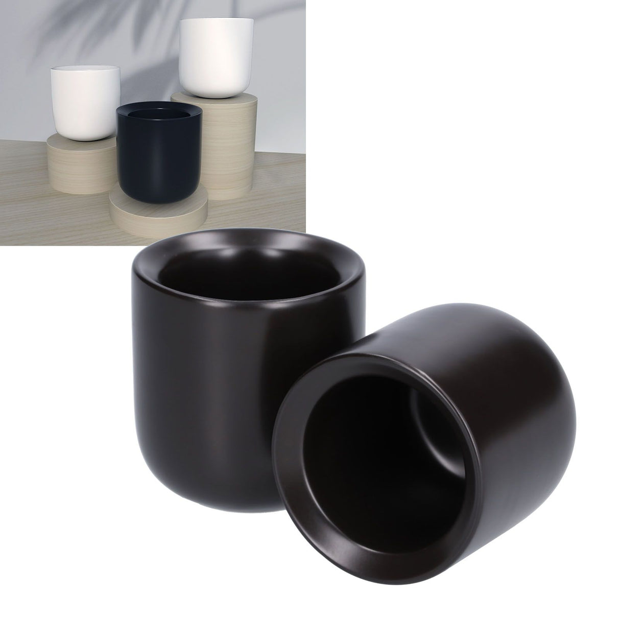 2Pcs Bevel Ceramic Coffee Cup 100ml Thickened Hand Made Coffee Mug for Home Office RestaurantMatte Black