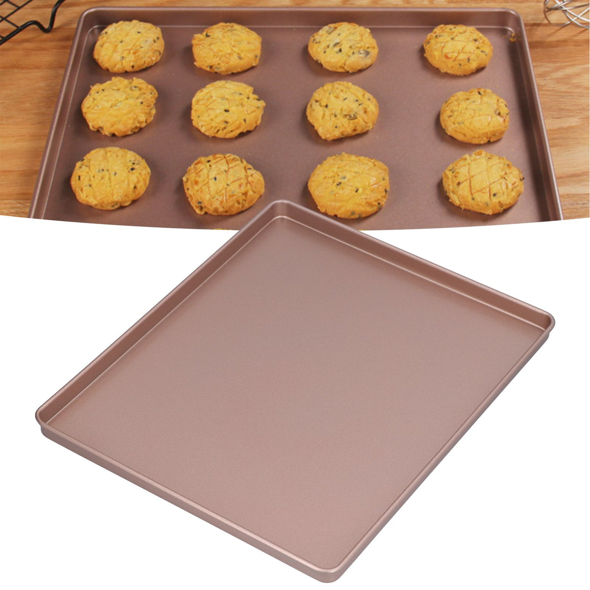 Multifunctional Baking Pan Rose Gold Non Stick Pizza Bread Bakeware Carbon Steel Rectangle Baking Tray