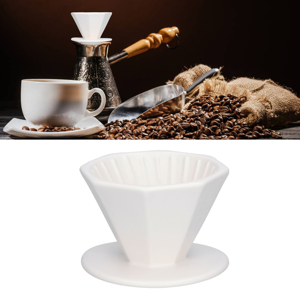 Coffee Dripper Ceramic Convenient Reliable Exquisite Portable Size Simple Design Pour Over Coffee DripperWhite