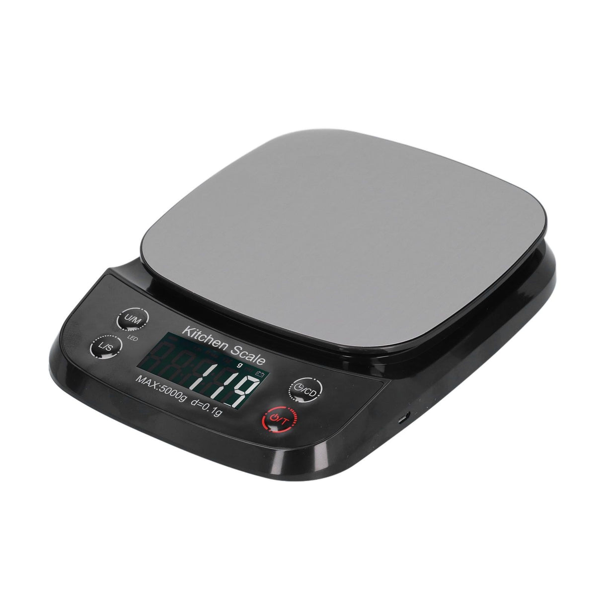 Kitchen Digital Scale Household Stainless Steel Rechargeable Baking Scale for Weighing Food Black5kg/0.1g