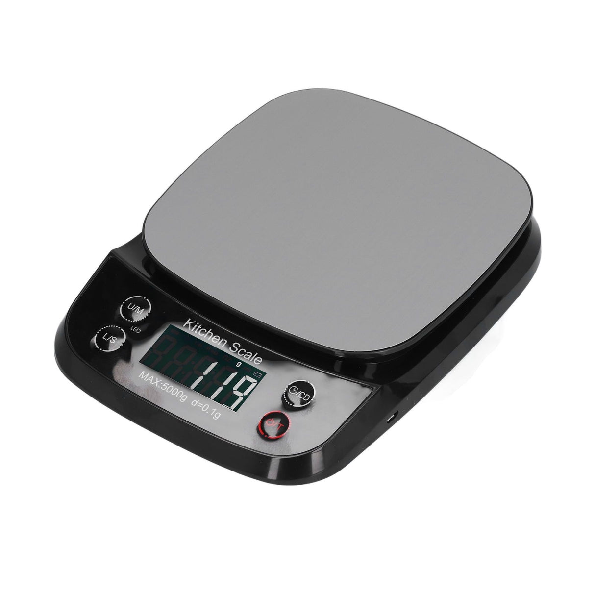 Kitchen Digital Scale Household Stainless Steel Rechargeable Baking Scale for Weighing Food Black5kg/0.1g