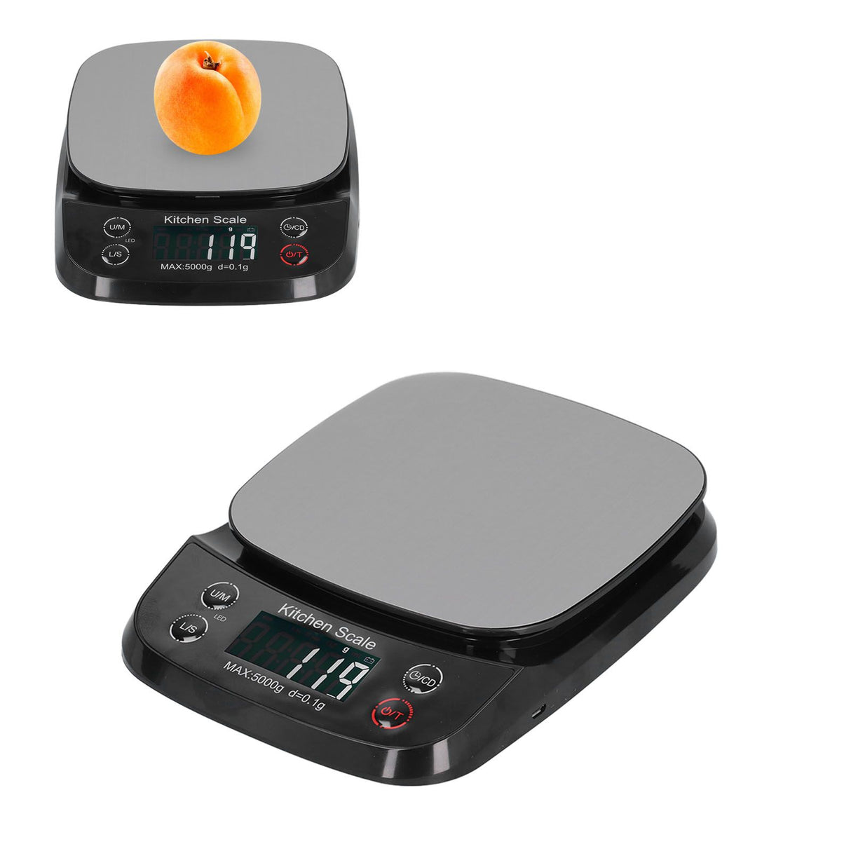 Kitchen Digital Scale Household Stainless Steel Rechargeable Baking Scale for Weighing Food Black5kg/0.1g